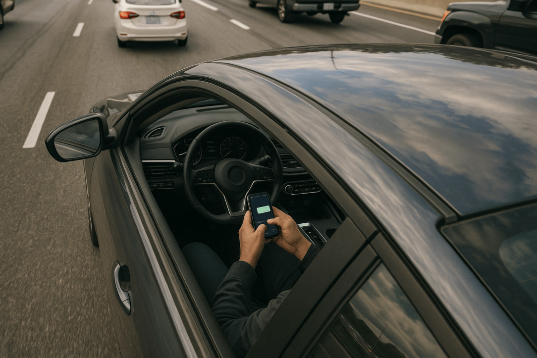 a driver in traffic is distracted by a cell phone
